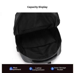 Internal view of vintage PU leather backpack showing large main compartment and laptop sleeve