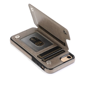 Detail view of gray mandala embossed leather wallet case with card slots and ID window