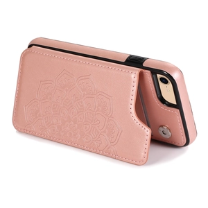 Pink mandala embossed flip leather case for iPhone 16e with card slots and magnetic buckle