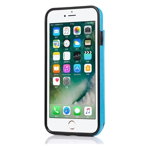 Front view of light blue mandala embossed leather case for iPhone displaying the screen