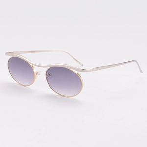 Oval purple gradient sunglasses with gold wavy metal frame for modern fashion street style