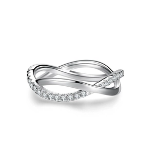 Elegant S925 sterling silver criss cross ring with sparkling pavé cubic zirconia