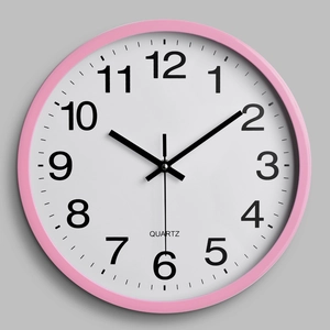 Modern 30cm pink wall clock with white face and silent quartz movement for home decor