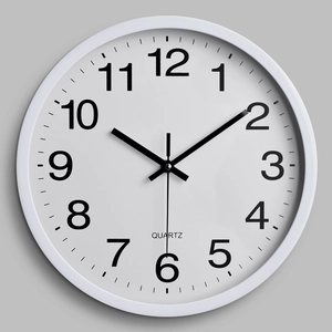 Modern 30cm white wall clock with minimalist round frame and silent quartz movement