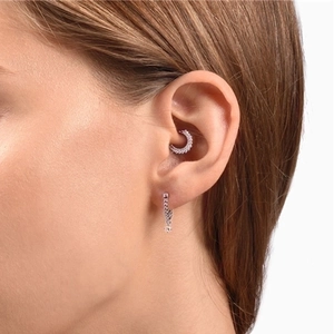 S925 sterling silver ear cuff and stud set featuring cubic zirconia and crescent design