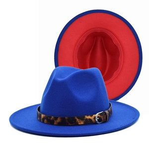 Two Tone Fedora Hat For Women Men Wide Flat Brim Wool Felt Jazz Cap Leopard Print Belt Buckle Fashion Sun Hat