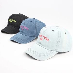 Gewaschene Denim Baseball Kappe Baumwolle Verstellbarer Sonnenschutz Hut Buchstaben Stickerei New York Retro Outdoor Sport Casual Unisex