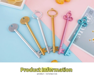 Creative key-shaped gel pens with 0.5mm nibs in various metallic colors on a modern background
