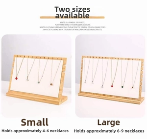 Bamboo jewelry display stand set with small and large wood necklace holders in white