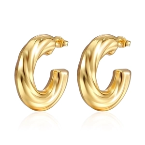 French vintage style 18K gold plated hollow twisted hoop earrings for women