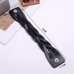 Vintage woven black leather bracelet for men with metal buckle and size dimensions 22x3.5 cm