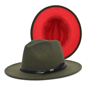 Wide Brim Fedora Hat Wool Felt Two Tone Contrast Interior Jazz Hat With Belt Buckle Unisex Elegant Accessory