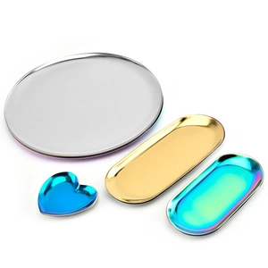 Stainless Steel Decorative Tray Jewelry Storage Plate Nordic Style Oval Heart Round Metal Organizer Desktop Home Decor