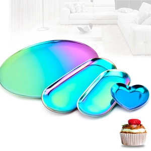 Rainbow stainless steel oval and heart tray set for Nordic home decoration and jewelry storage