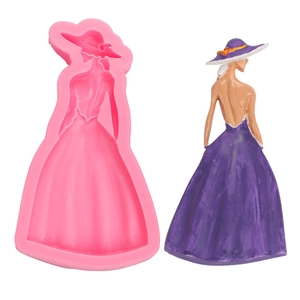 3D silicone mold of a woman in beach bikini dress and sun hat for DIY resin and fondant