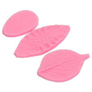 Lot de 3 moules en silicone rose pour décors de gâteaux en forme de feuilles et fleurs
