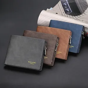 Kurze Bifold-Ledergeldbörse für Herren mit Reißverschluss in vier Farben von Baellerry