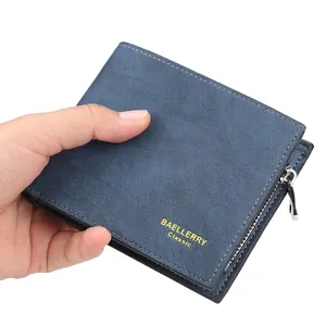 Klassische dunkelblaue Herren-Lederbörse mit Reißverschluss und matter Textur