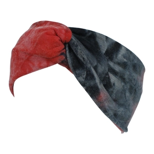 Detail of red and black marble tie-dye pattern on elastic bohemian wide headband