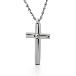Double-layered hip hop cross pendant necklace in silver titanium steel with twist chain