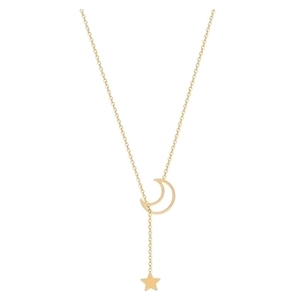 Polished titanium steel Y-shaped necklace with crescent moon and star charms in gold finish