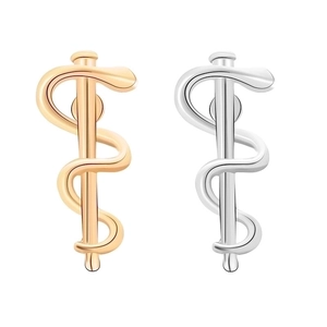 Elegant gold and silver caduceus snake brooches with a high-polished finish for shirts