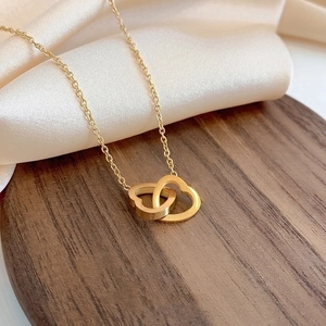 Interlocking Heart Pendant Necklace Stainless Steel Minimalist Korean Style Jewelry For Women Elegant Sweet O-Chain