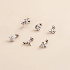 G23 titanium labret studs with leaves and flower zirconia designs for cartilage piercing