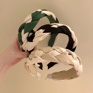 Braided Headband Fabric Two-Tone Wide High Top Hair Band Elegant Korean Style Handmade Hair Accessories For Women