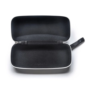 Black EVA leather hard shell sunglasses case with secure zipper and black fleece lining