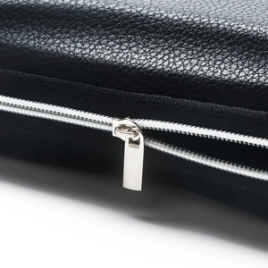 Classic black leather sunglasses case with high-quality silver metal zipper detail