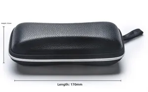 Detail view of black lychee texture EVA glasses case with zipper, length 170mm height 35mm