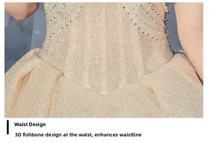 Detailed macro view of champagne bridal gown waist featuring 3D boning and pearl beads