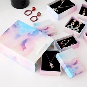 Gradient cloud jewelry gift box set including necklace box and matching paper carry bag