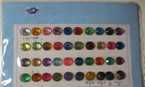 Color chart featuring 40 variations of 3mm acrylic round faceted rhinestone stickers