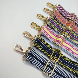 Adjustable colorful embroidered canvas bag straps with gold metal buckles for cross-body bags