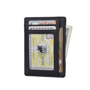 Slim RFID leather card holder for men with multi-slot design and transparent ID window