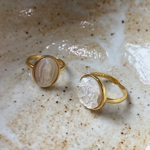 Vintage Maria Angel Cameo Ring 925 Sterling Silver 18k Gold Plated Adjustable French Style Shell Jewelry For Women
