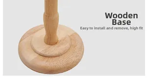 Detail showing the thick round wooden base and assembly structure of the hat stand