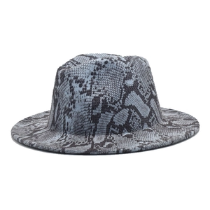 Close-up detail of the vintage grey python skin pattern on this felt fedora hat