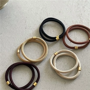 Twill Elastic Hair Ties High Elasticity Ponytail Holders With Matte Gold Metal Buckle Coffee Tone Solid Color For Women