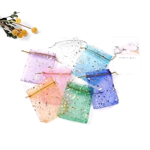 Star and moon pattern organza drawstring gift bags in multiple colors for jewelry