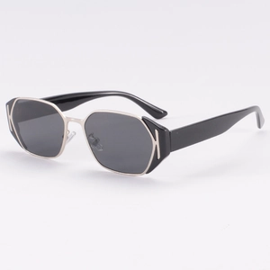 Classic black luxury polygonal sunglasses with gold metal trim and wide acetate temples