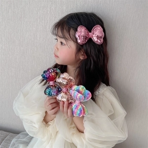 Girls Sequin Bow Hair Clip Shiny Double Layer Sparkling Hairpin For Kids Performance Party Sweet Princess Accessory