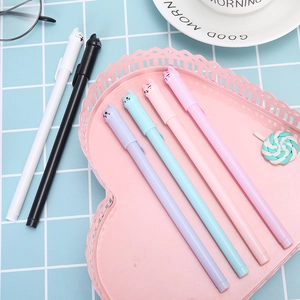 Set of six cute cat gel pens with 0.5mm black ink in assorted pastel colors