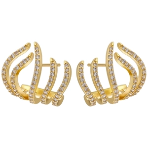 18K gold plated multi-claw stud earrings with shimmering micro-pave cubic zirconia