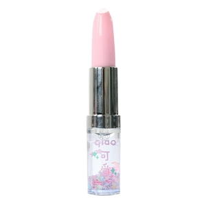 Creative lipstick-shaped neutral pen with pink body and glitter sequins in white background