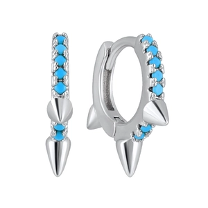 S925 silver needle punk hoop earrings with blue turquoise beads and silver cones
