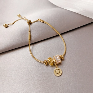 Elegantes Damen Kupfer Zirkon Herz Anhänger Armband Verstellbar Schiebeknoten Schlangenkette Mode Schmuck Geschenk
