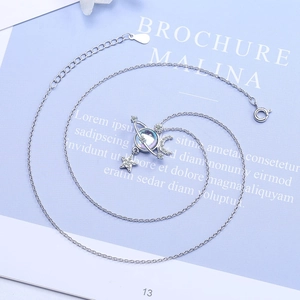 Minimalist S925 sterling silver star and moon pendant necklace with zircon stones